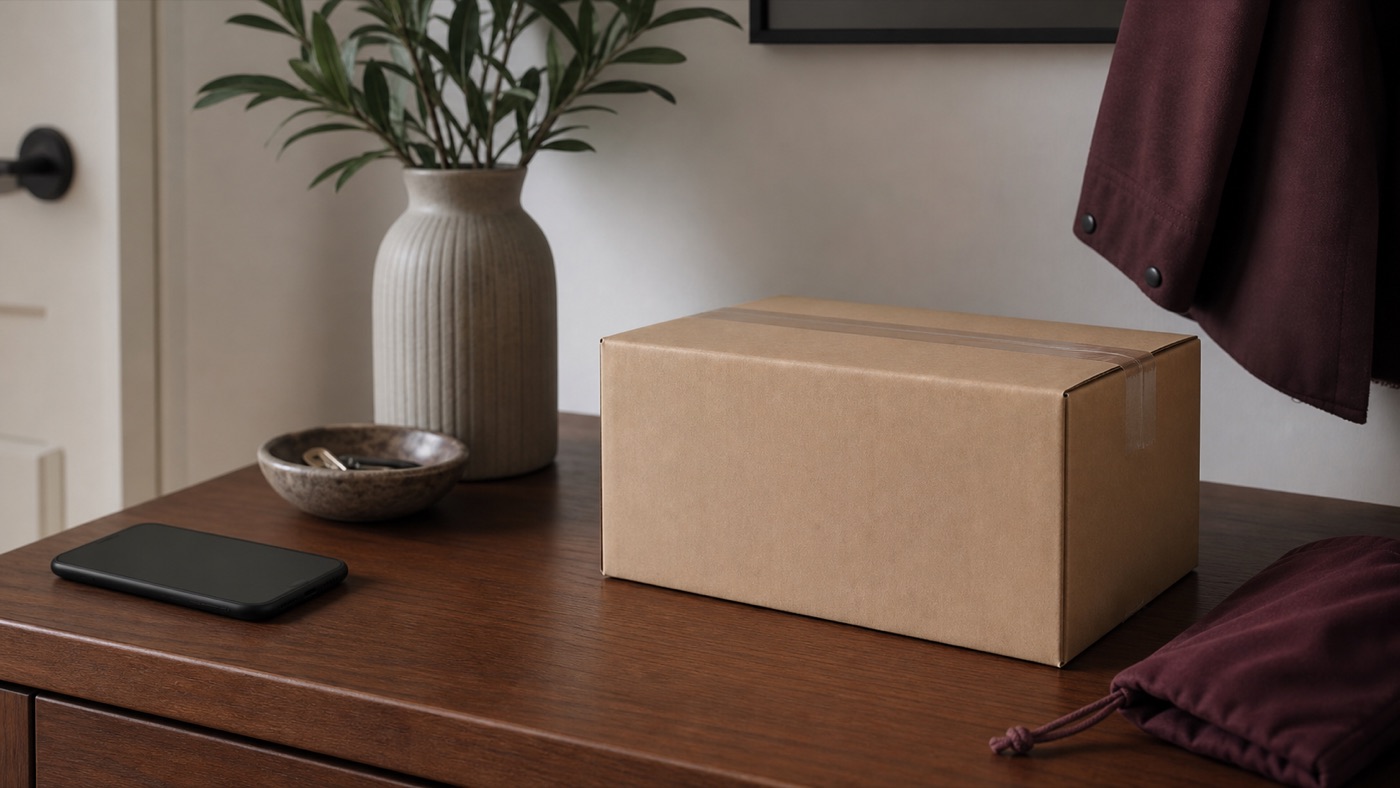 Plain delivery box still life for discreet adult wellness shipping guidance