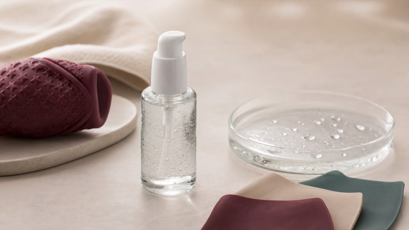 Unlabeled lubricant and silicone material still life for compatibility guidance